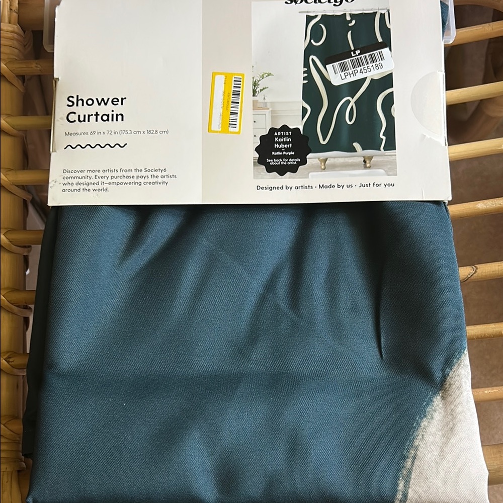 Society6 Teal and White Artistic Shower Curtain